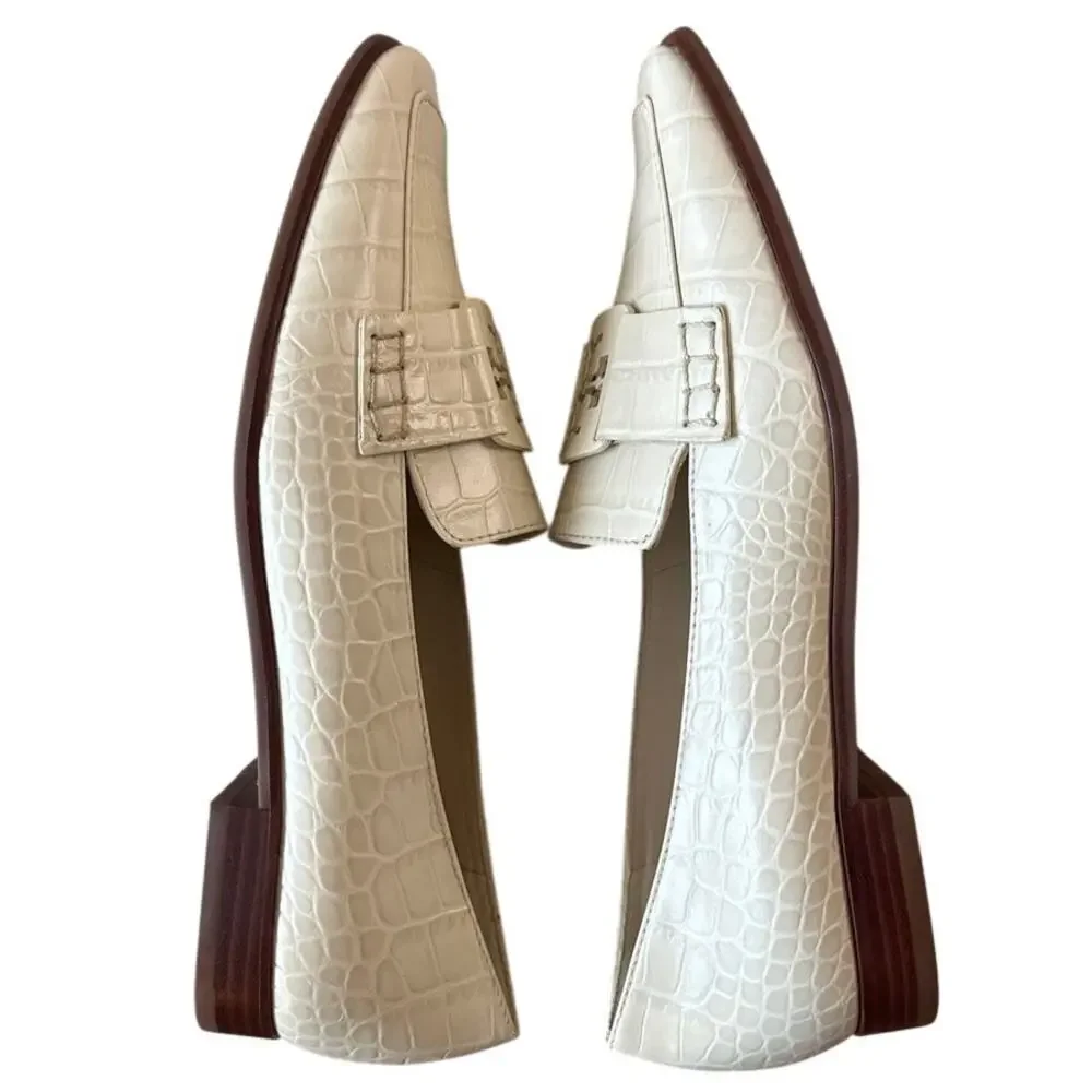 Tory Burch Georgia Croc Embossed Ivory Loafers Size 7